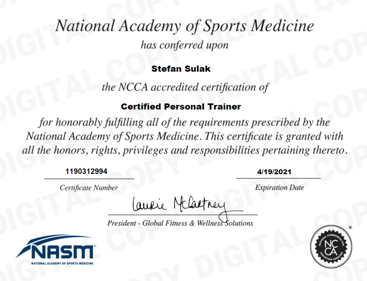 Certifikát Certified Personal Trainer — NASM (National Academy of Sports Medicine)